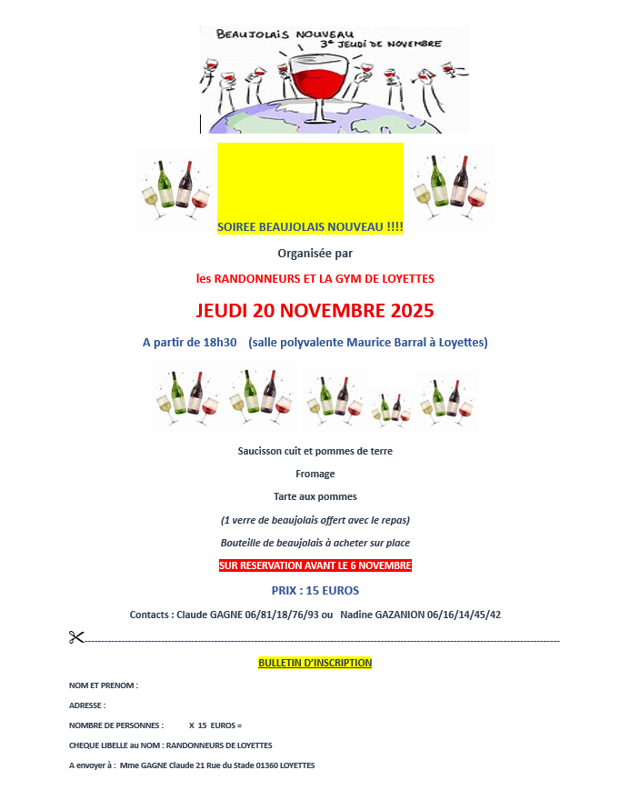 LES RANDONNEURS ET LA GYM ORGANISENT UNE SOIRÉE BEAUJOLAIS NOUVEAU !