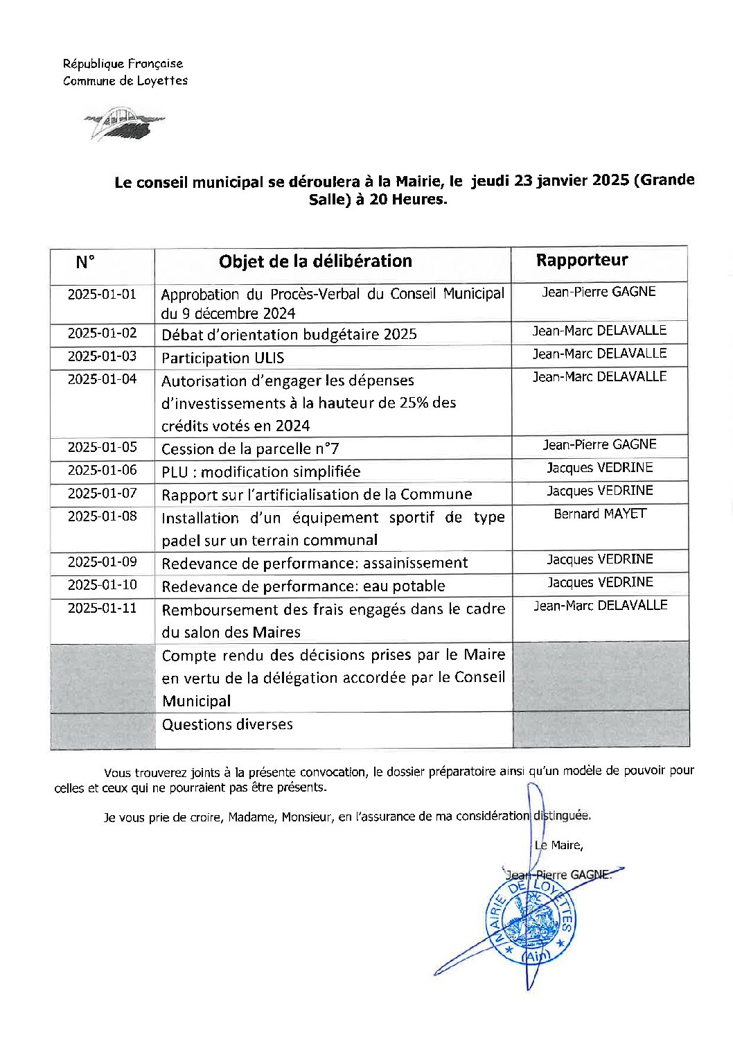 CONSEIL MUNICIPAL – JEUDI 23 JANVIER 2025 – 20H00