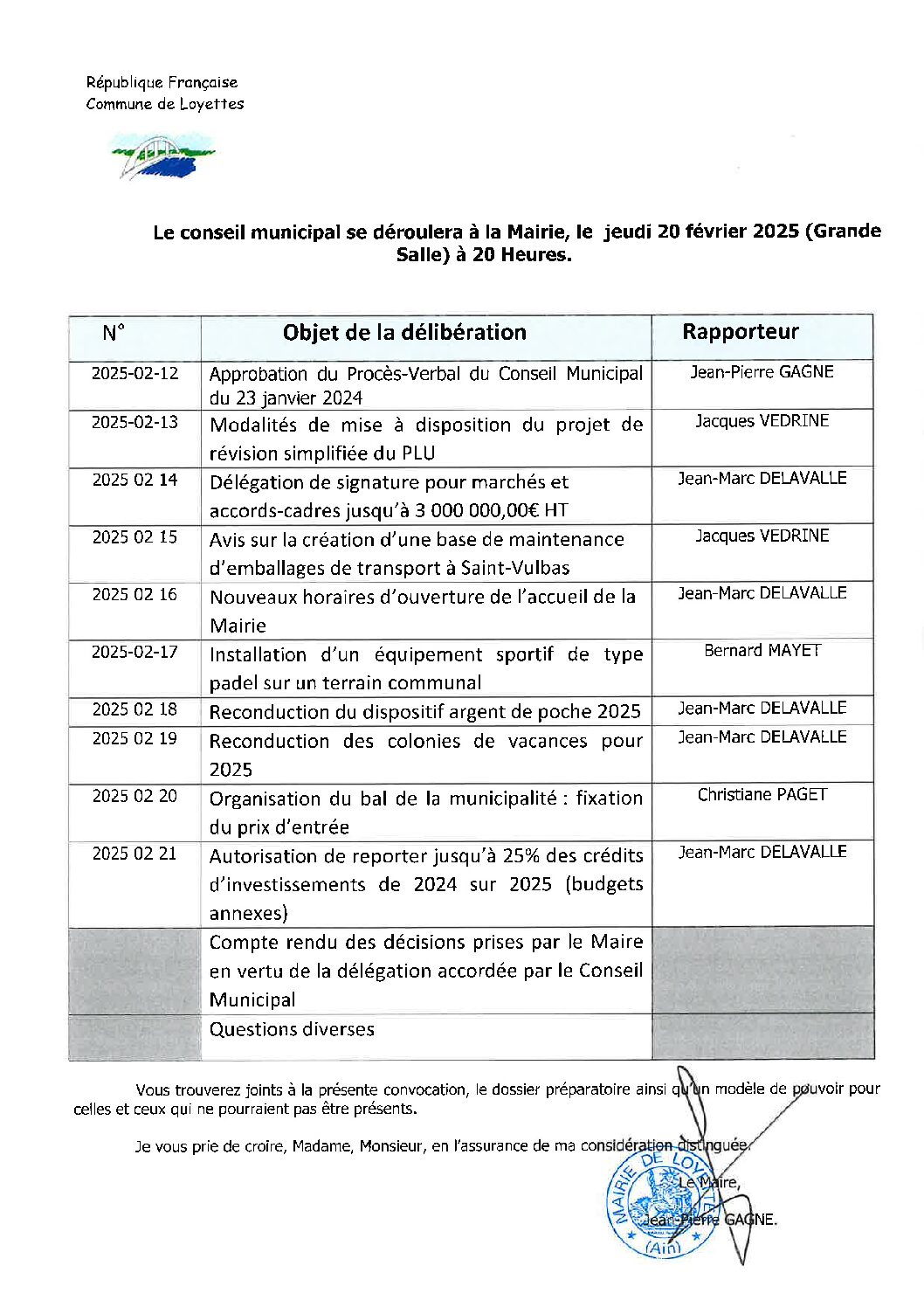 CONSEIL MUNICIPAL – JEUDI 20 JANVIER 2025 – 20H00