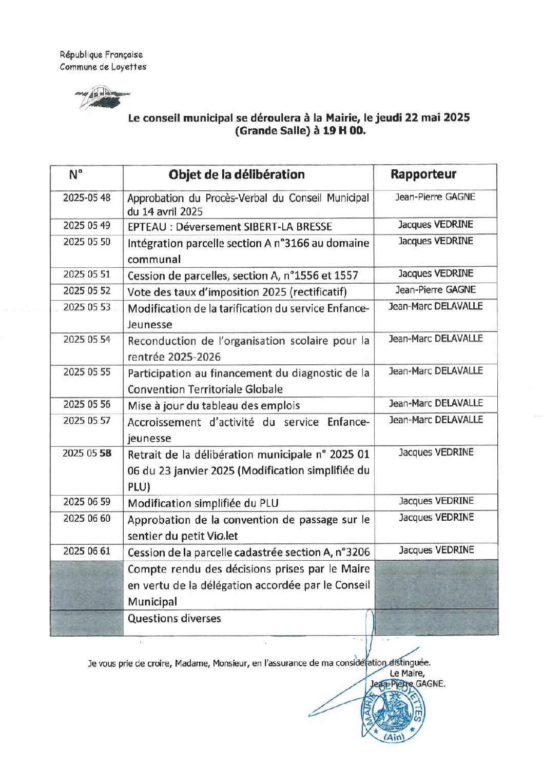CONSEIL MUNICIPAL – JEUDI 22 MAI 2025 – 19H00