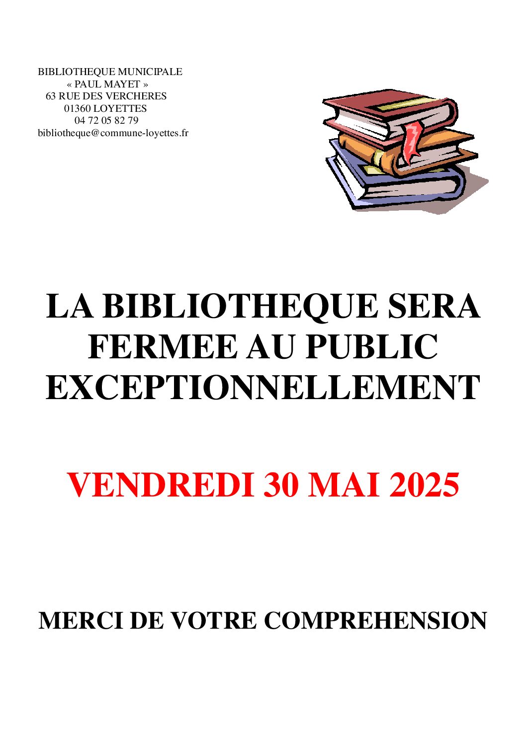 📖 FERMETURE EXCEPTIONNELLE DE LA BIBLIOTHEQUE 📕