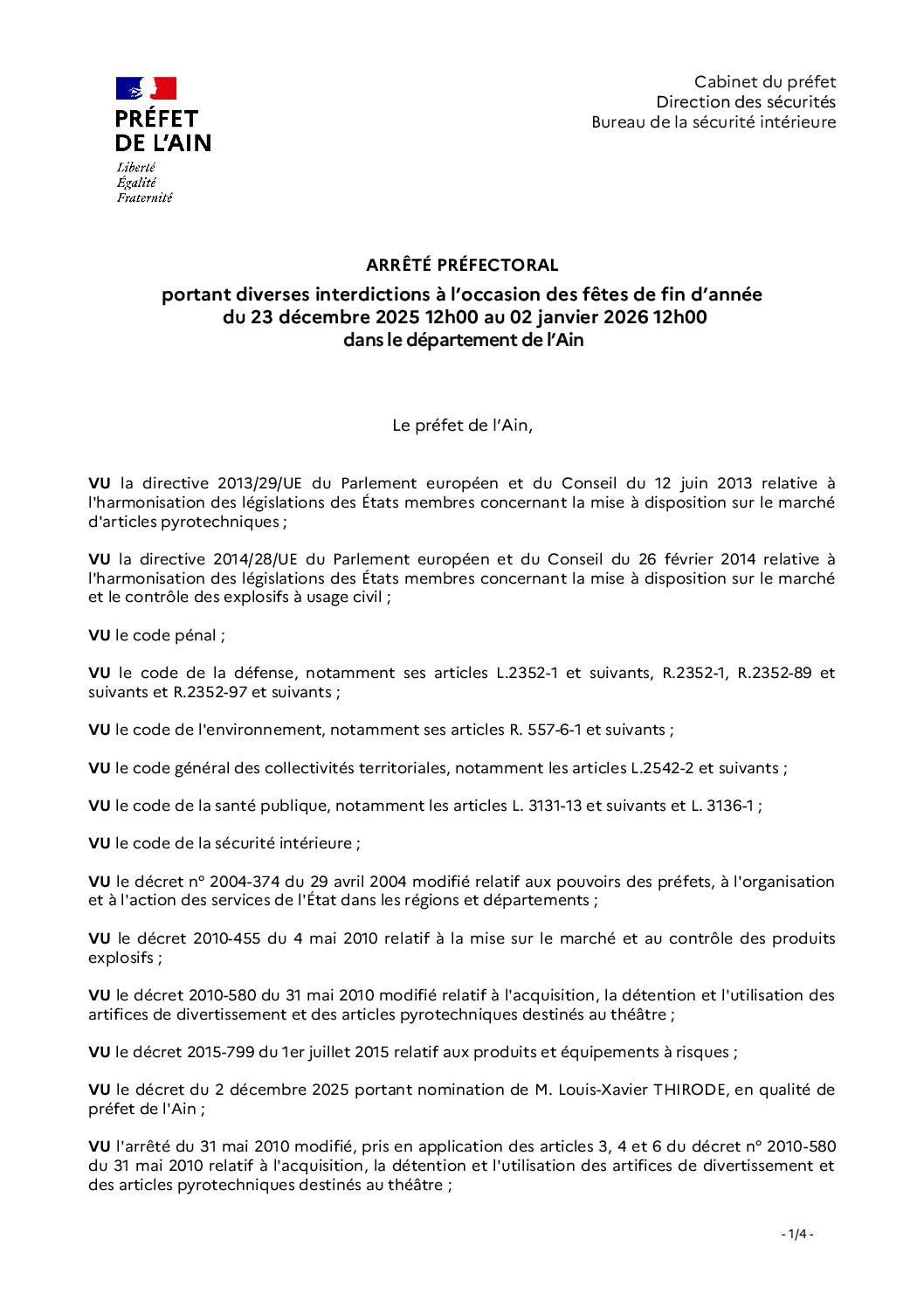 🎉 ARRÊTÉS D&rsquo;INTERDICTIONS POUR LA FIN D&rsquo;ANNÉE ❌