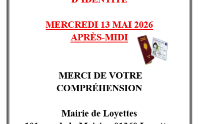 ❗FERMETURE EXCEPTIONNELLE DU SERVICE PASSEPORT CARTE D&rsquo;IDENTITÉ MERCREDI 13 MAI APRÈS-MIDI❗