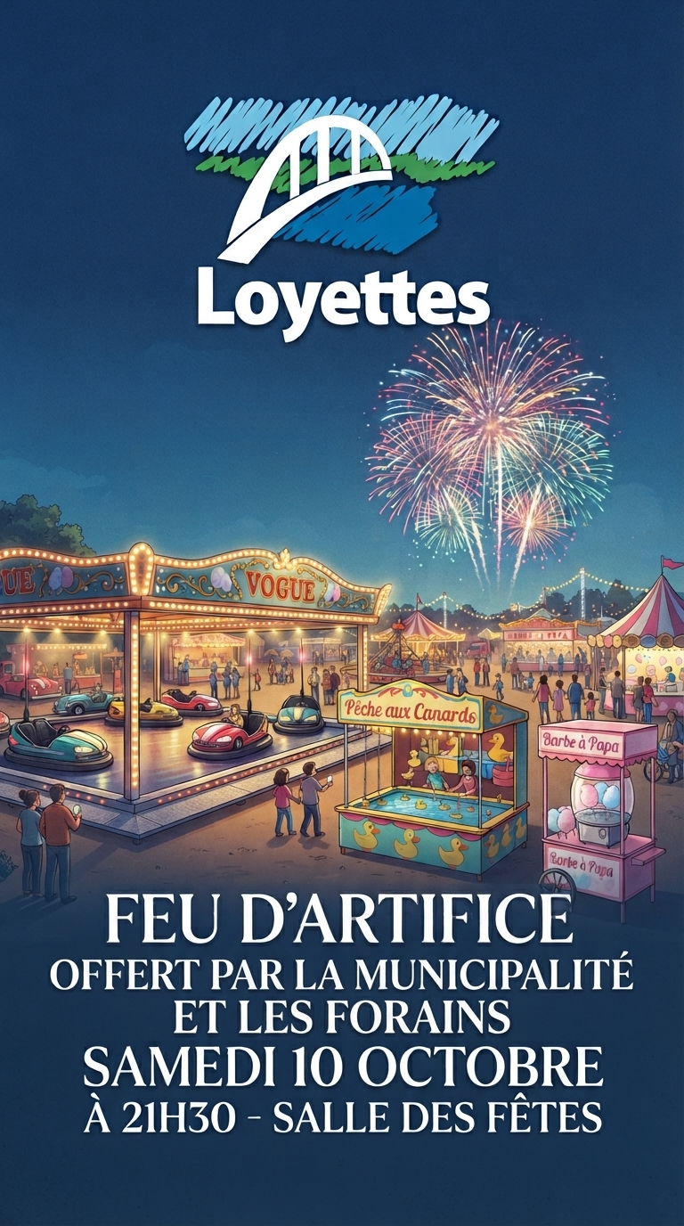 🎆 FEU D'ARTIFICE OFFERT PAR LA MUNICIPALITÉ ET LES FORAINS SAMEDI 10 OCTOBRE 21H30 🎇